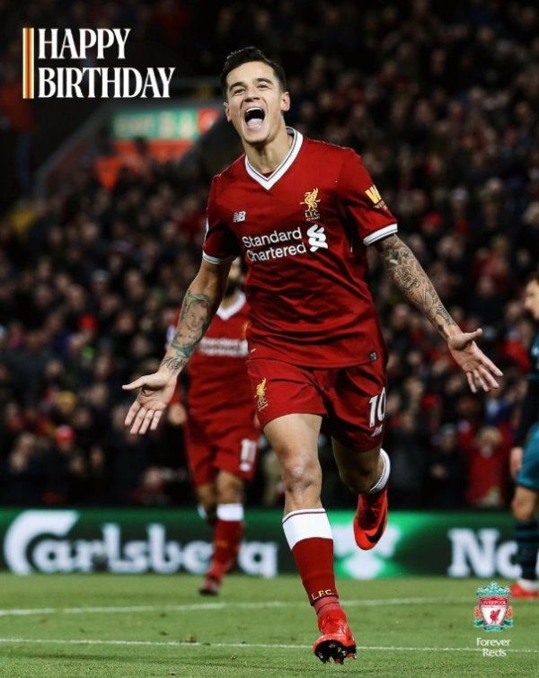 Received 135 million euro transfer fee! Liverpool celebrates Coutinho s birthday: Happy birthday to the little magician