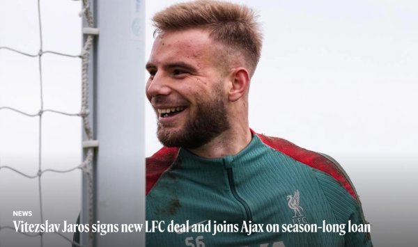 Liverpool official: 23-year-old goalkeeper Jaros renews his contract with the team and joins Ajax on loan next season