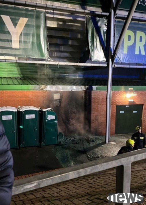 A fire outside Plymouth s home stadium has been extinguished and the fire department believes the fire was arson